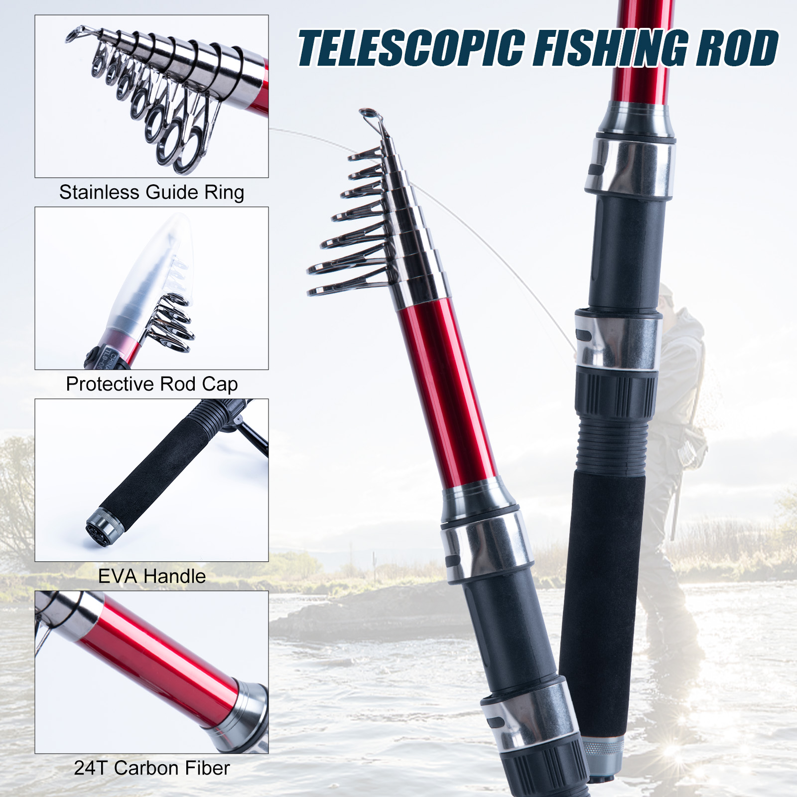 고투어 텔레스코픽 낚싯대 및 릴 콤보, 스피닝 릴, 카 - Fishing Rod Carbon Fiber 리뷰 및 가격