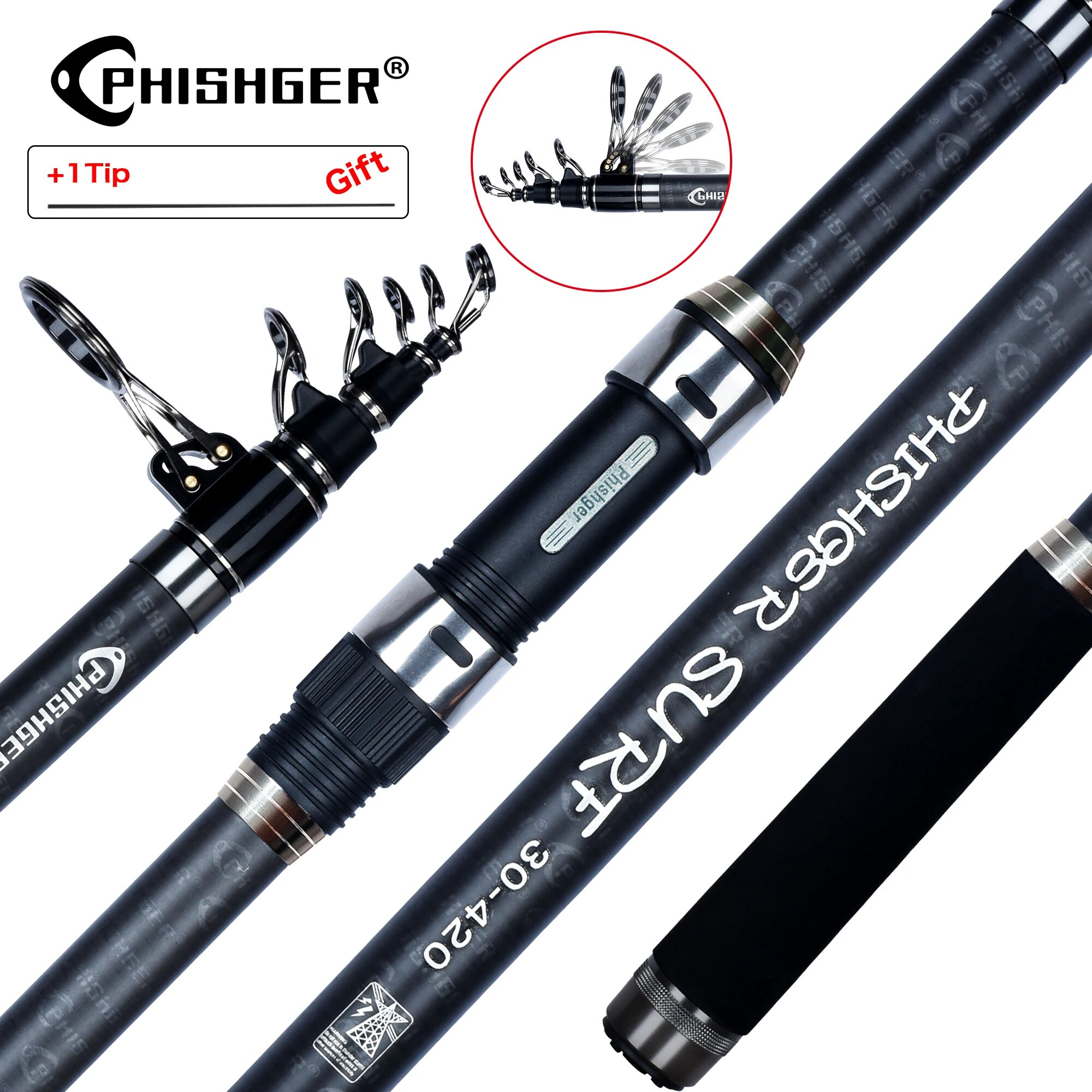 PHISHGER 텔레스코픽 서핑 스피닝 로드, Powe - Fishing Rod Surf 리뷰 및 가격